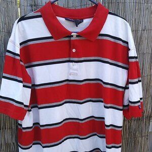 Bugle Boy Mens Striped Polo Red Black White XXL